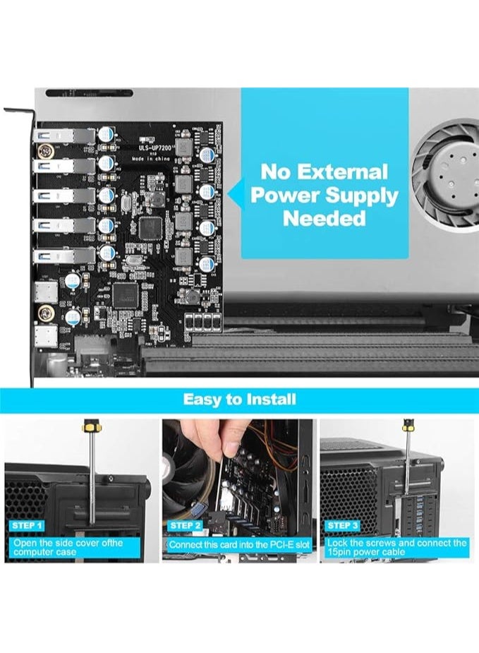 PCI-E to USB 3.0 Expansion Card with 7 Ports – 2 USB-C and 5 USB-A, Internal USB Hub for Desktop PC - Image 4
